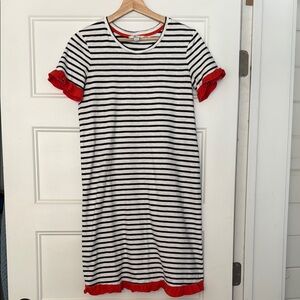 Boden Emily Jersey Dress Striped with Red Ruffle Sleeves
